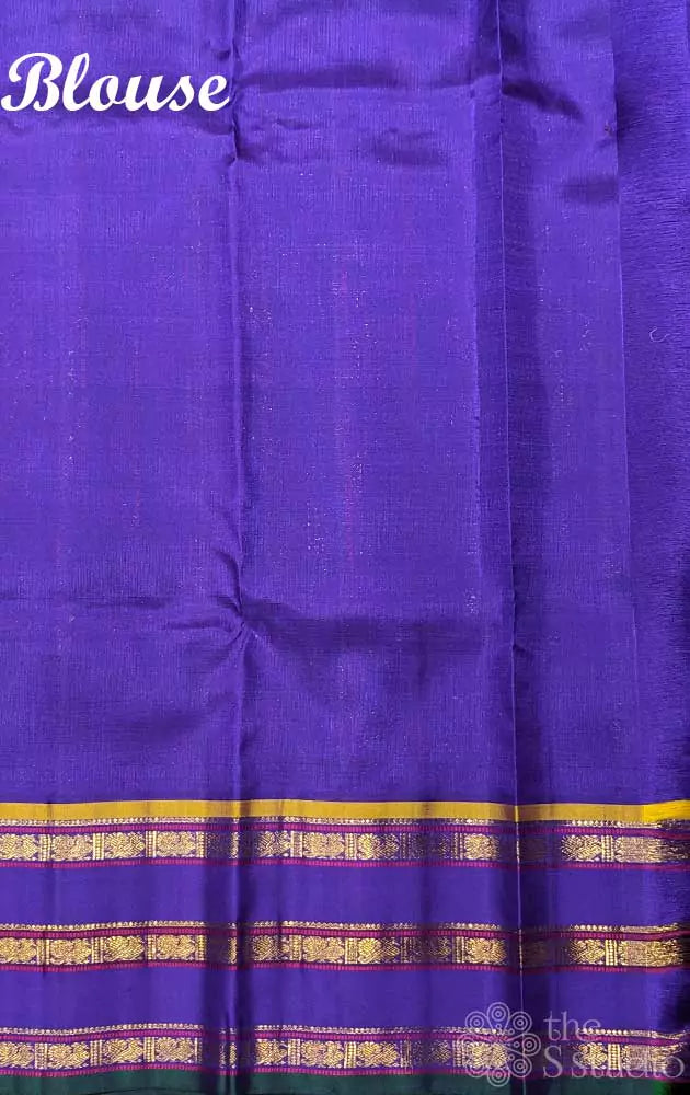 Lavender kanchipuram silk saree with korvai violet border woven with varisaipet design