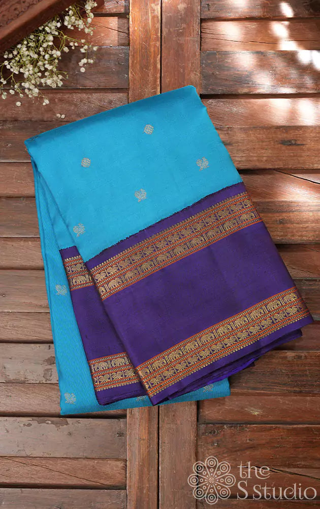 Anandha blue kanjivaram saree with navy blue border