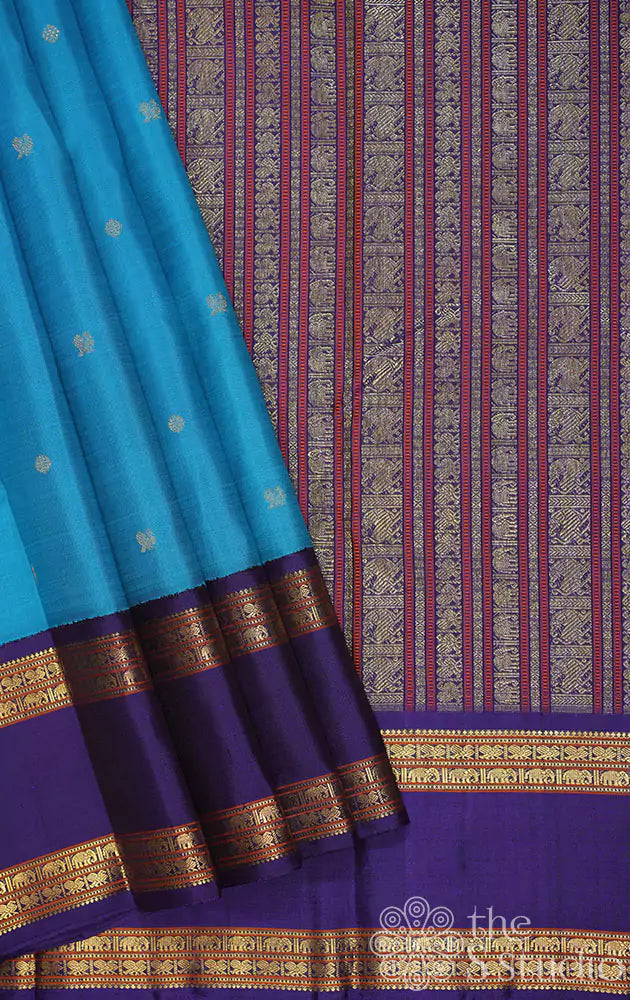 Anandha blue kanjivaram saree with navy blue border