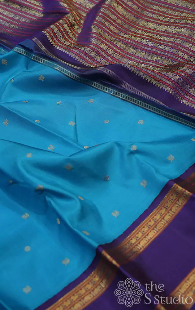 Anandha blue kanjivaram saree with navy blue border