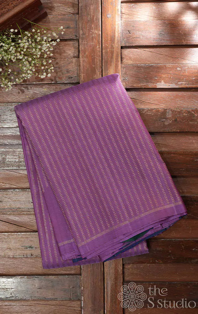 Dark lavendar kanchi silk saree with vertical zari stripes