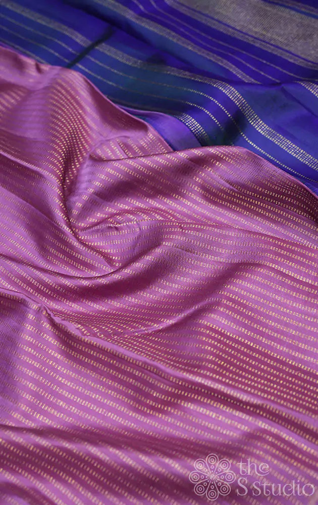 Dark lavendar kanchi silk saree with vertical zari stripes