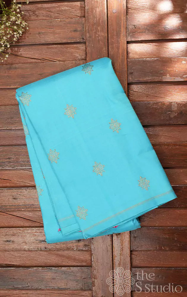 Sky blue kanjivaram silk saree with double pallu