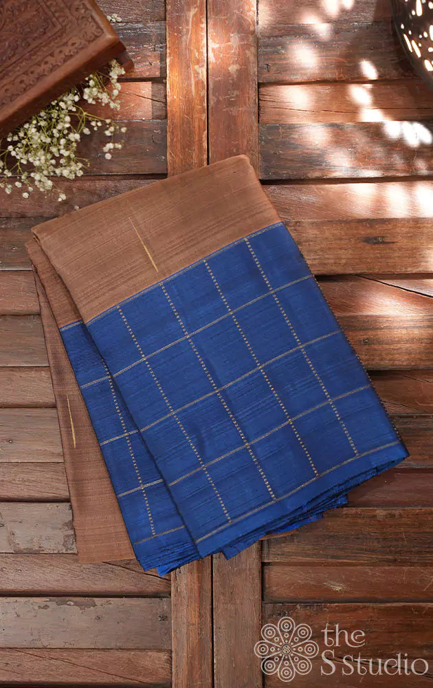 Coffee brown kanchipuram silk saree with blue border