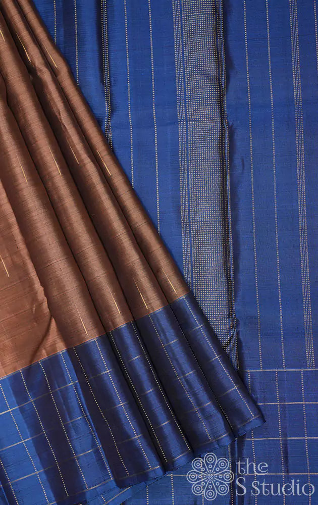 Coffee brown kanchipuram silk saree with blue border