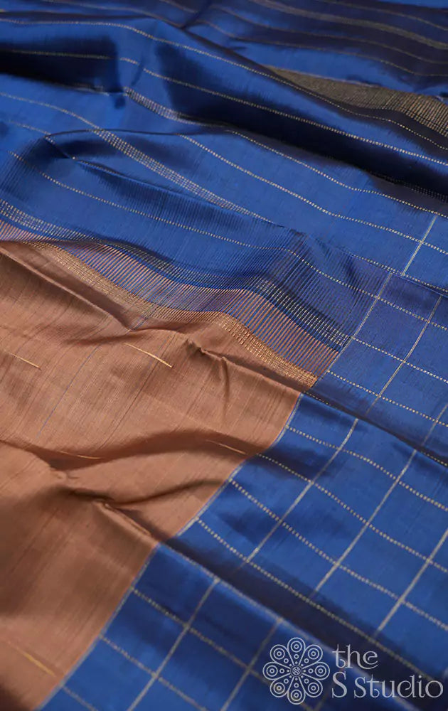 Coffee brown kanchipuram silk saree with blue border