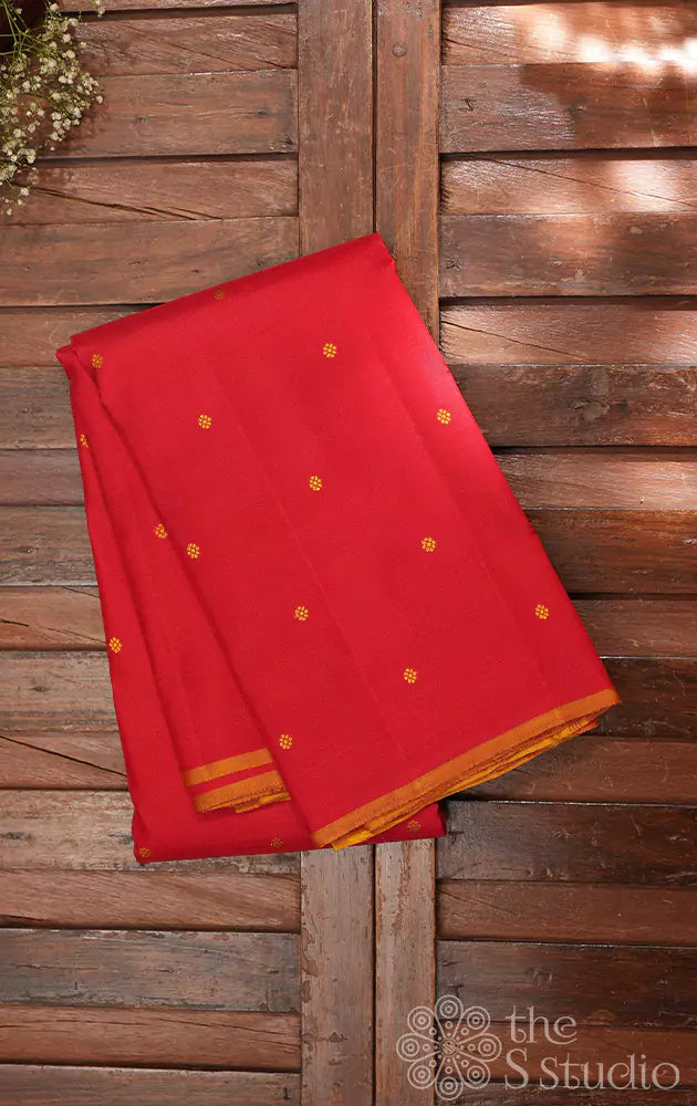 Brilliant red thread woven kanchi silk saree 