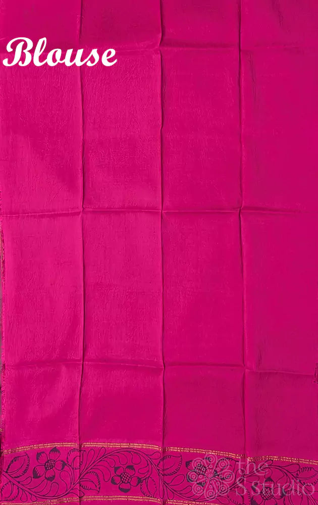 Sea green kanchi silk saree with all over handpainted kalamkari floral motifs