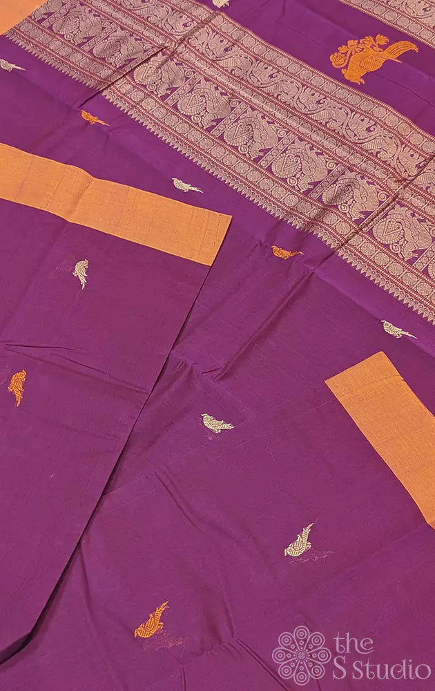 Purple Kanchi Cotton Saree Embellished with Parrot Motifs