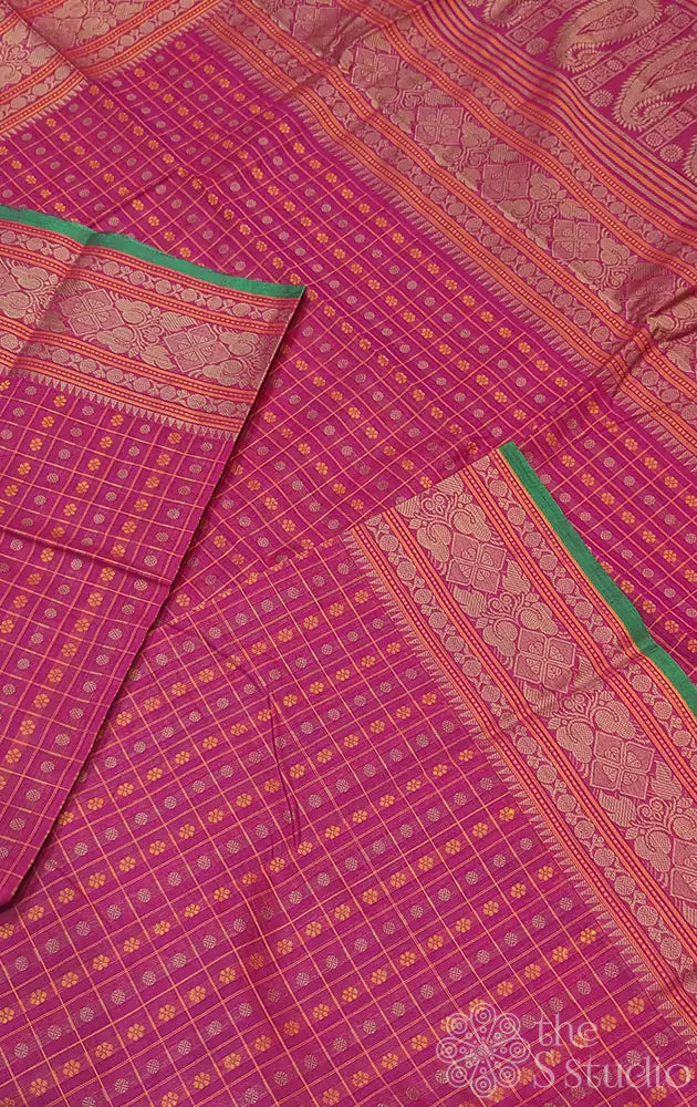 Pinkish Red Handwoven Lakshadeepam Kanchi Cotton Saree