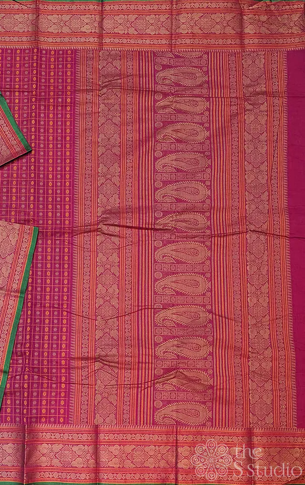Pinkish Red Handwoven Lakshadeepam Kanchi Cotton Saree