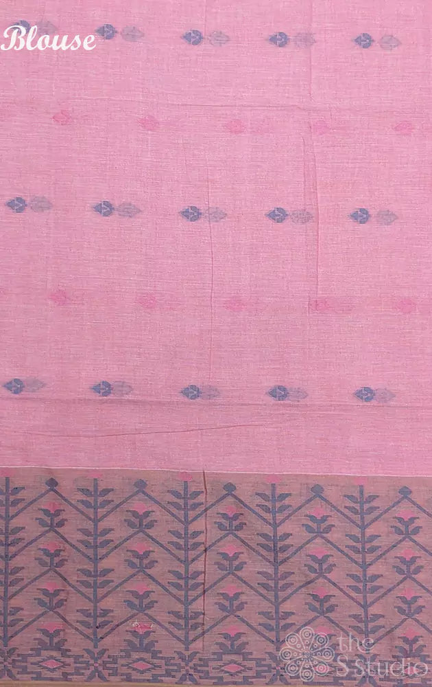Pink bengal cotton saree with small buttas