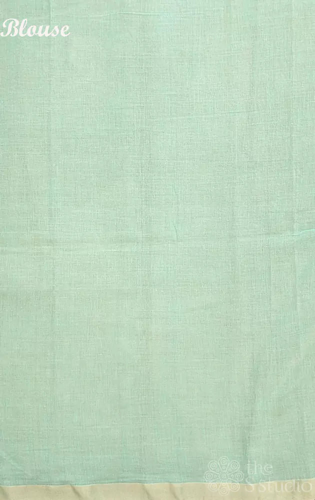 Sea green bengal cotton saree with small buttas over the saree