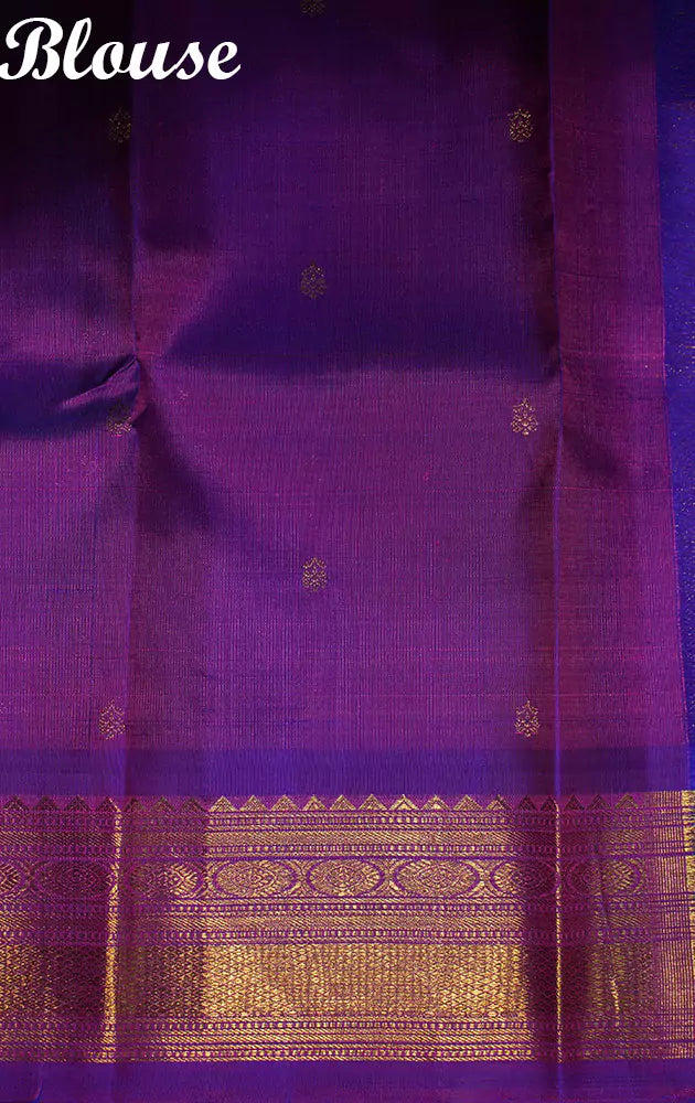 Off white kolam buttas Kanchipuram silk saree with purple border