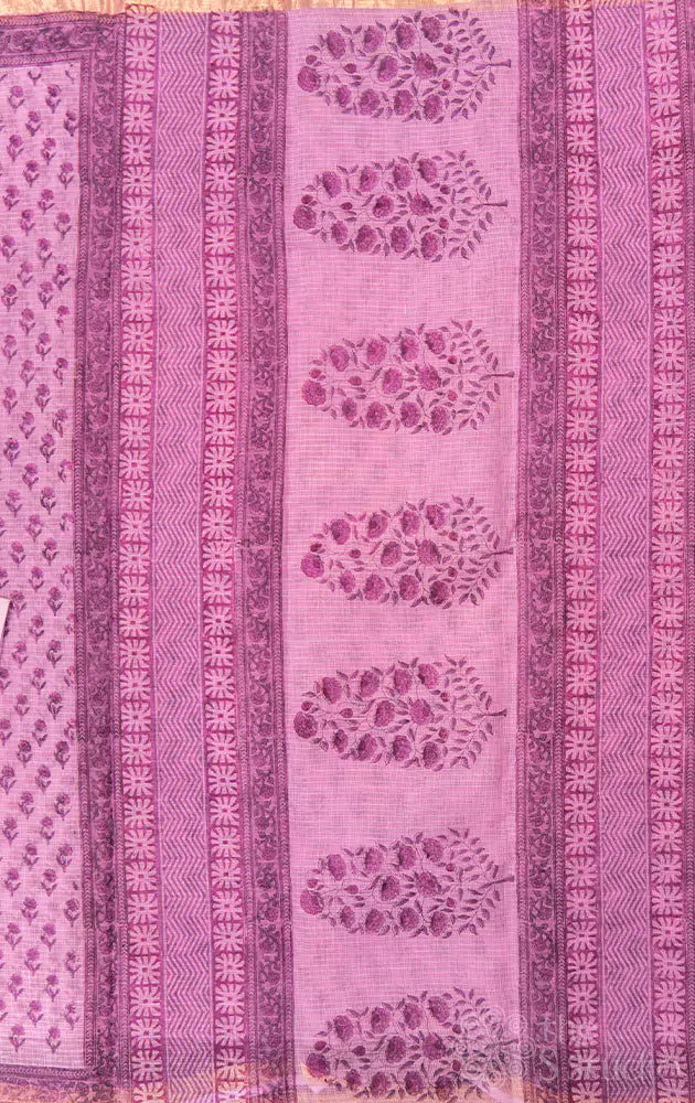 Pastel lavender kota cotton saree with zari border