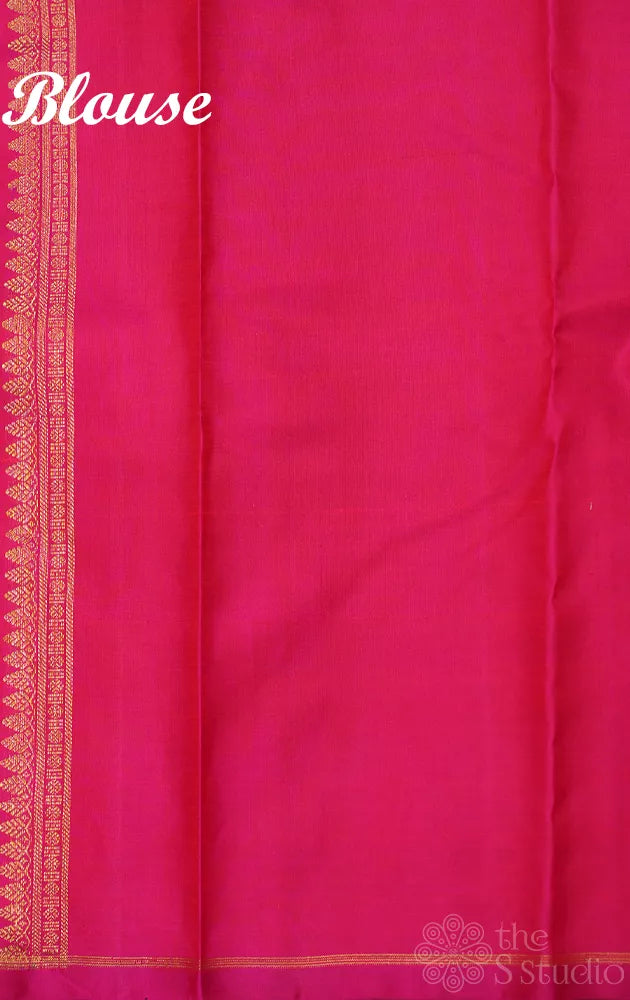 Green checked kanchipuram silk saree with lotus motifs