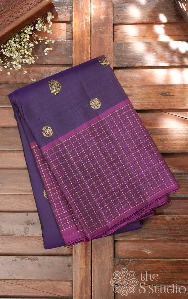 Deep violet kanchipuram silk saree with purple border