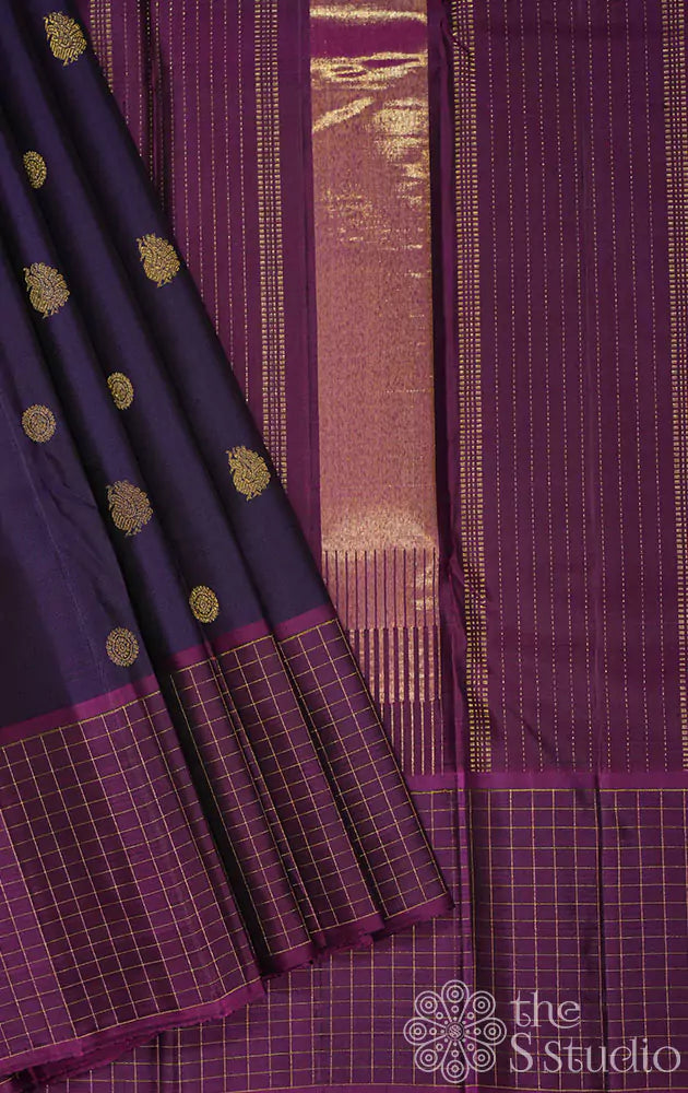 Deep violet kanchipuram silk saree with purple border