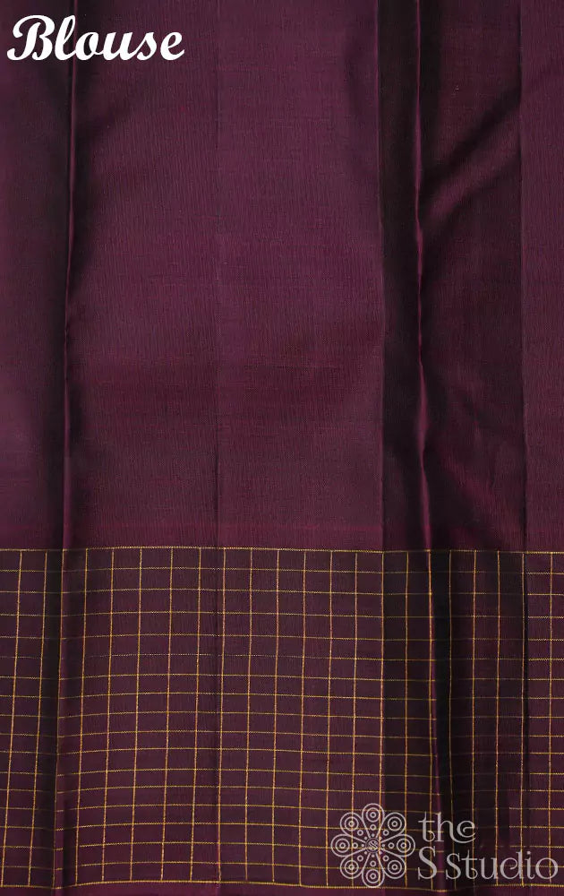 Steel grey kanchipuram silk saree with maroon border