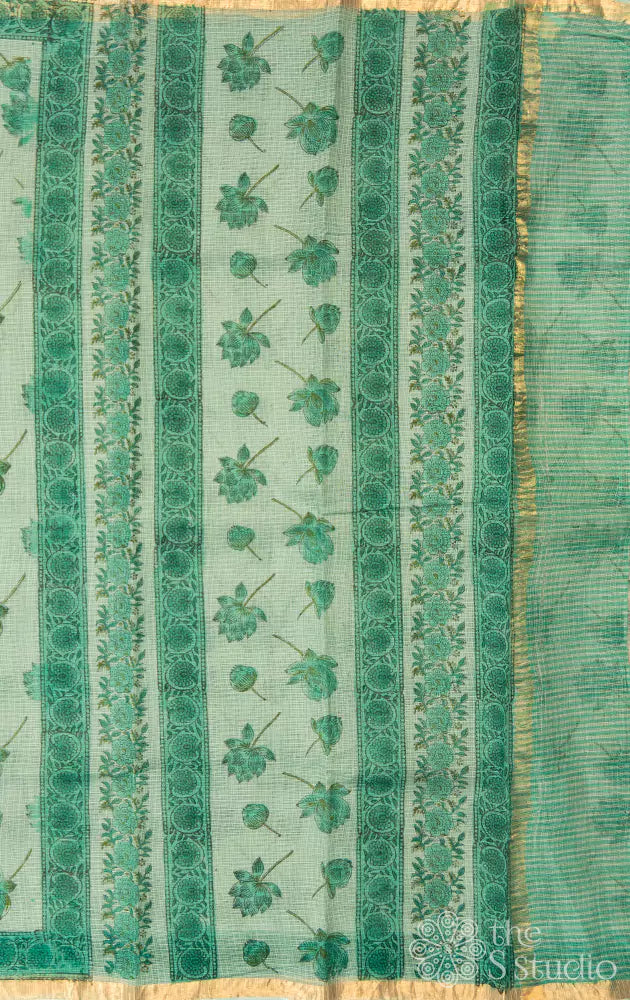 Pastel green kota cotton saree with zari border