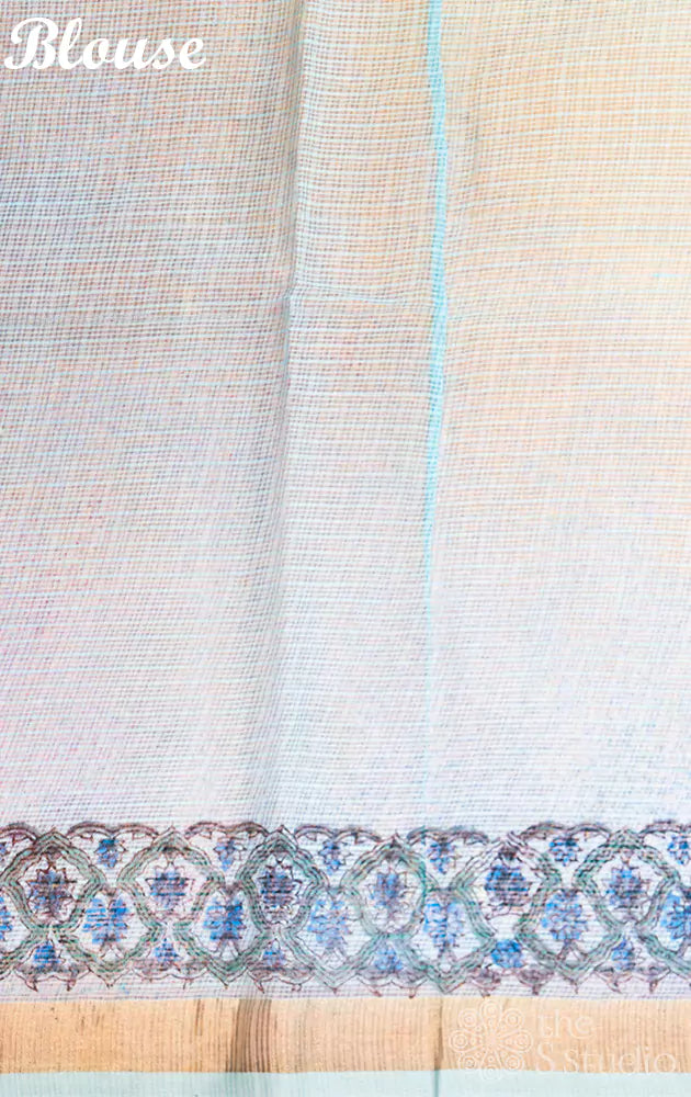 Blue kota cotton saree with zari border