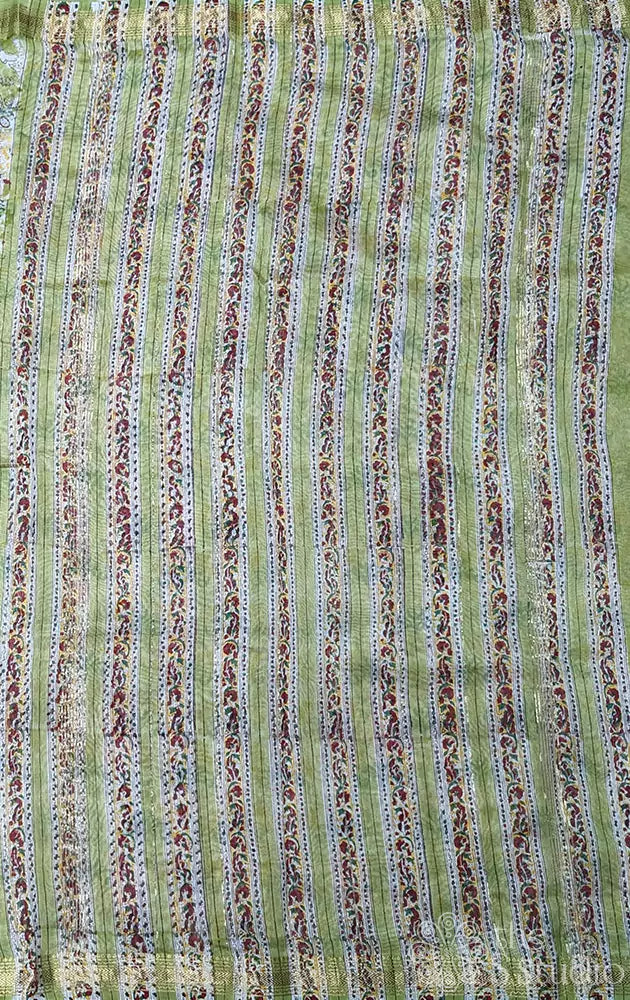 Light green maheshwari cotton saree with floral prints