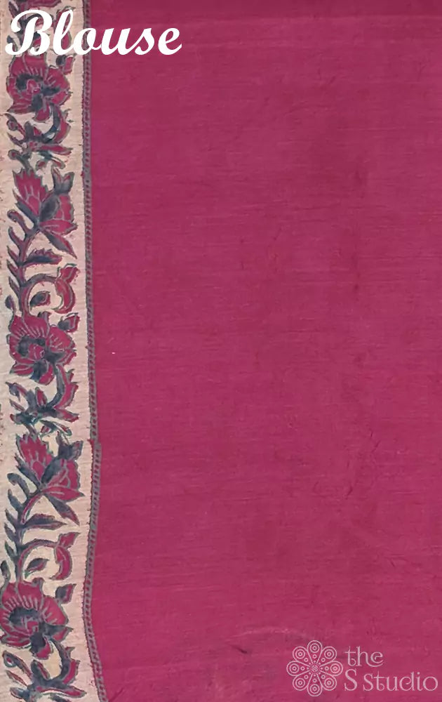 Magenta maheshwari cotton silk saree with floral prints