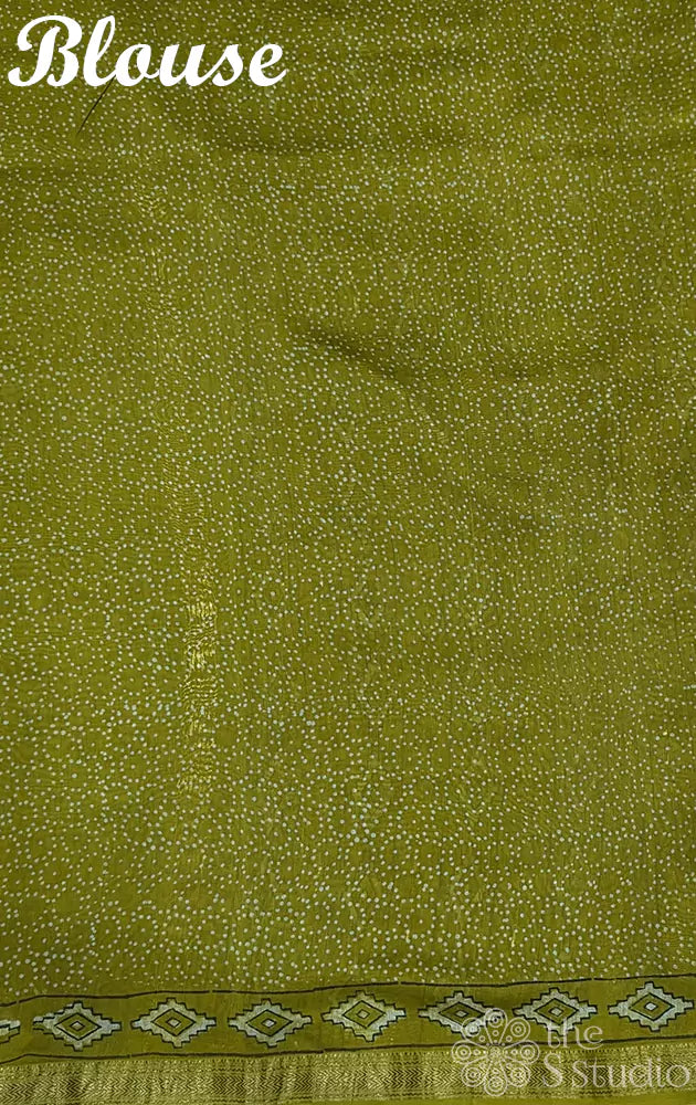 Olive green maheshwari cotton silk saree with zari border