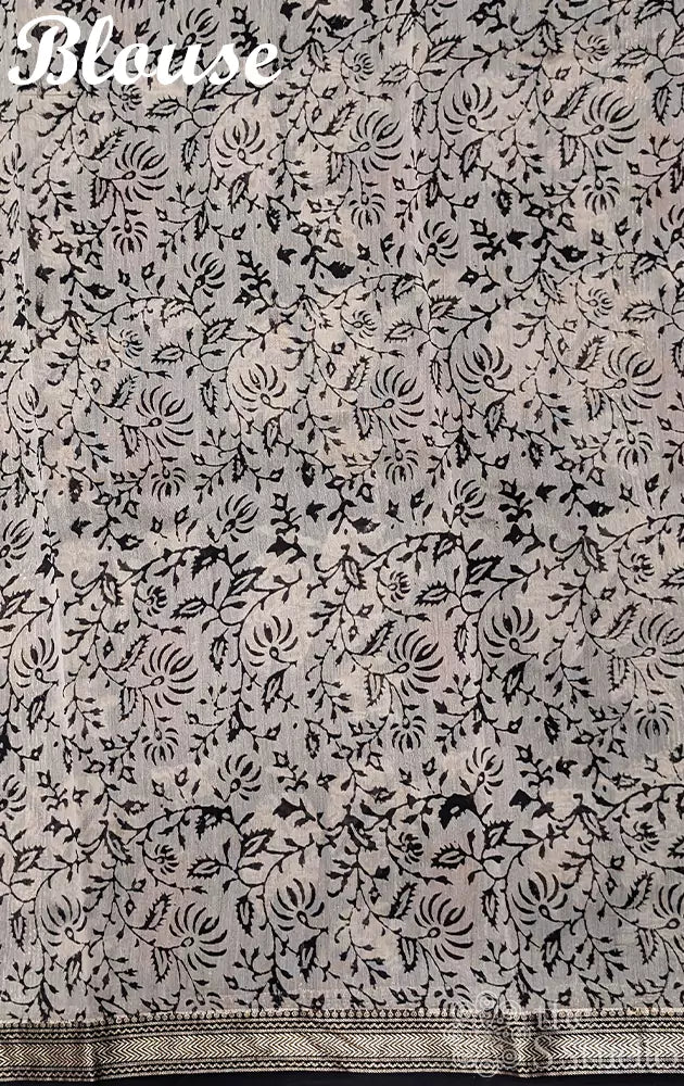 Brown maheshwari cotton silk saree with hand block prints
