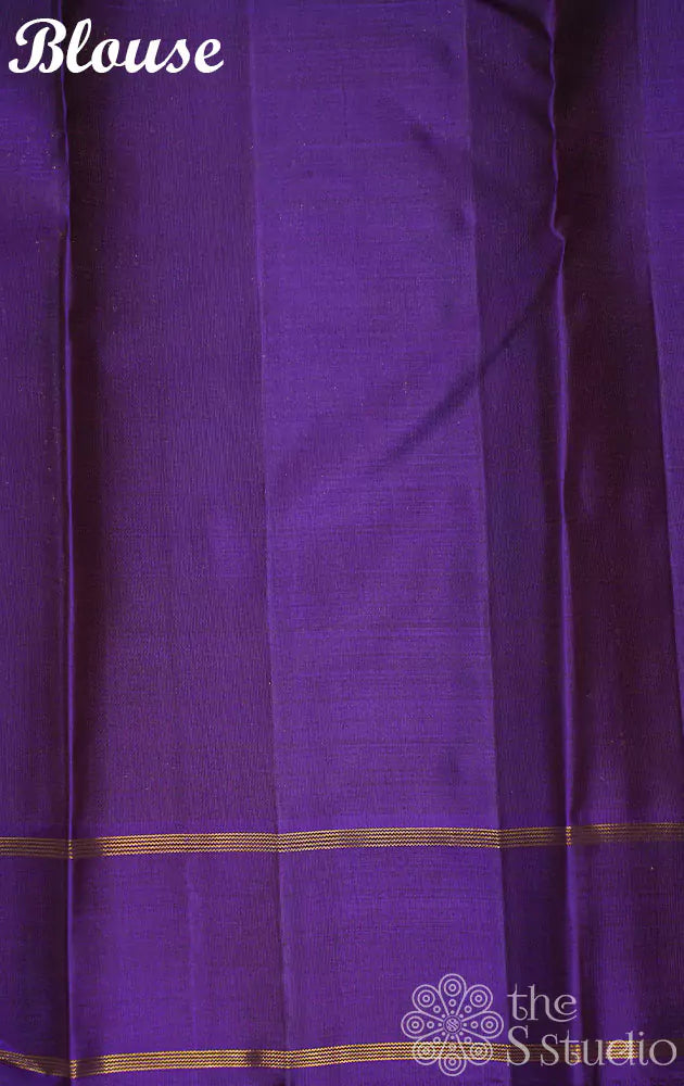 Chutney green kanjivaram saree with violet border and pallu