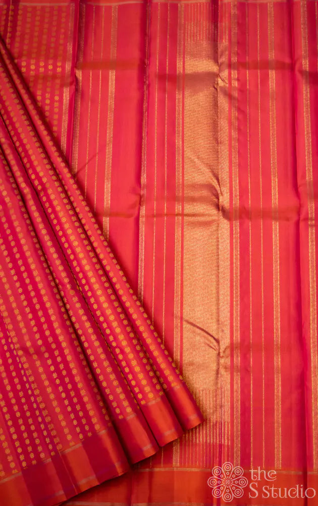 Orangish peach kanjivaram saree with buttas