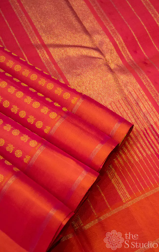 Orangish peach kanjivaram saree with buttas
