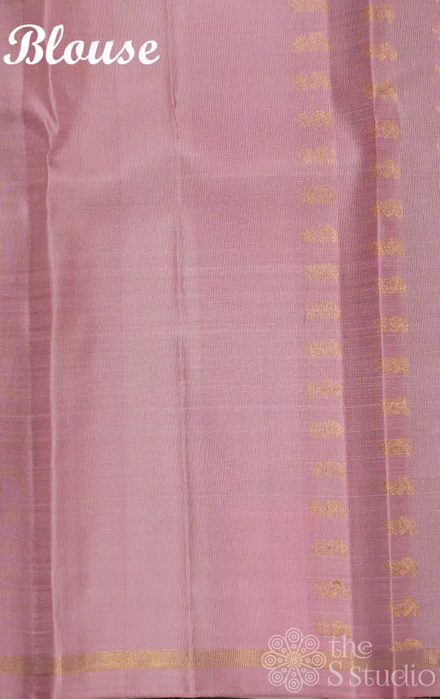 Bottle green plain kanchi silk saree with pink pallu