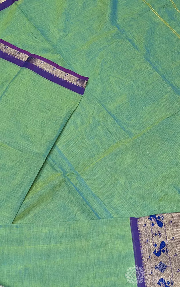 Light green kanchi cotton saree with paithani style border