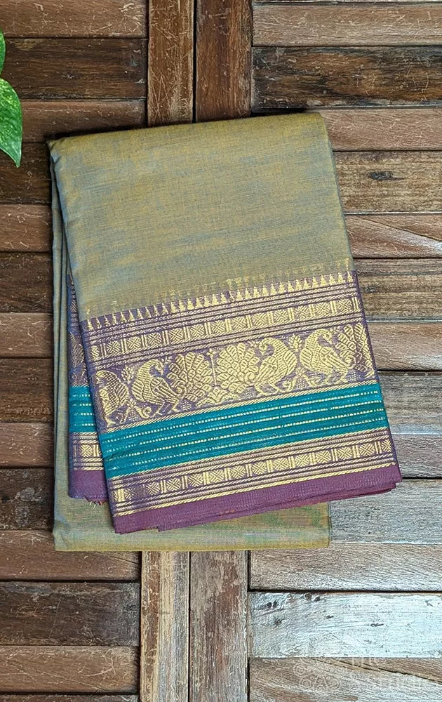 Grey kanchi cotton saree with zari border
