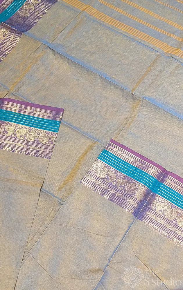 Grey kanchi cotton saree with zari border