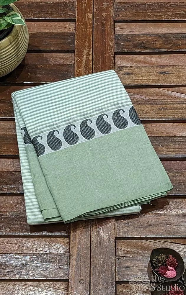 Pastel green and white casual wear kanchi cotton saree
