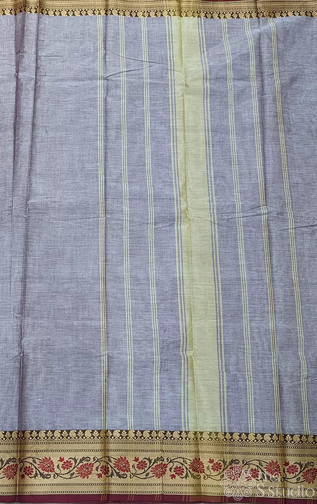 Cocoa brown kanchi cotton saree with thread border