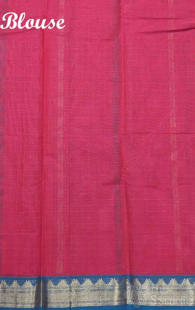 Pinkish red kanchi cotton saree with blue small border