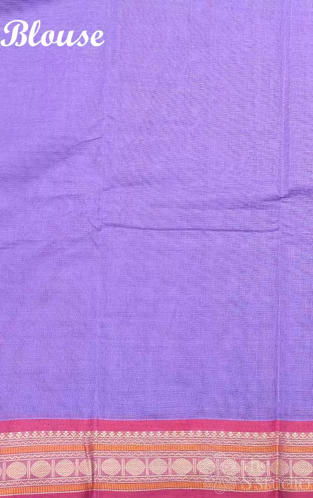 Lavender checked kanchi cotton saree with small border