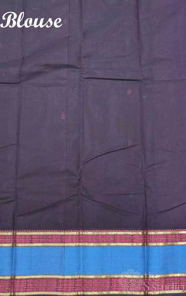 Dark brown kanchi cotton saree with rettaipet  border