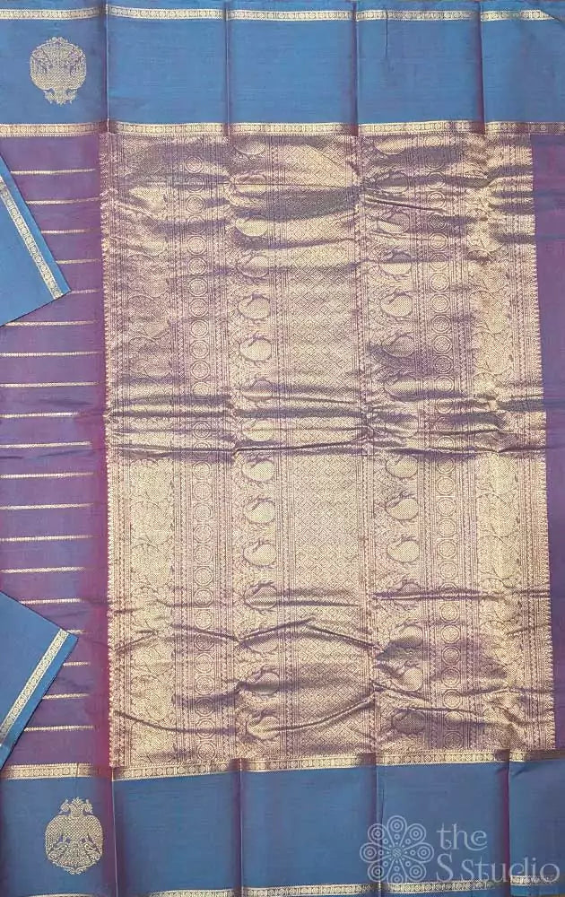 Purplish grey kanchi cotton saree ganda berunda motif on the border