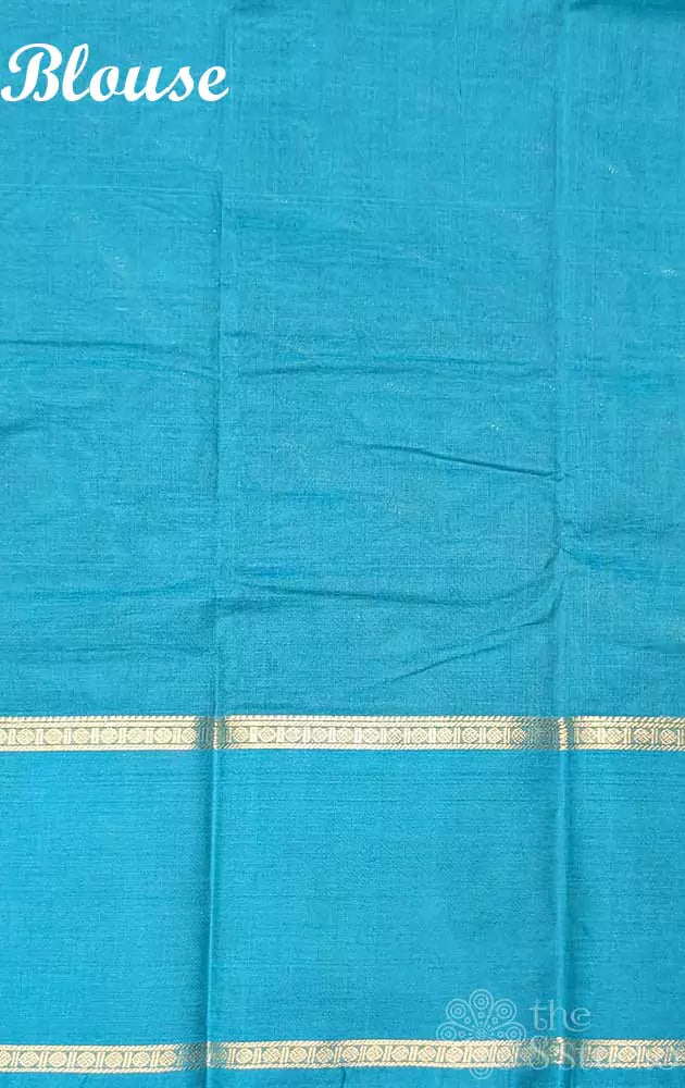 Peacock blue kanchi cotton saree ganda berunda motif on the border