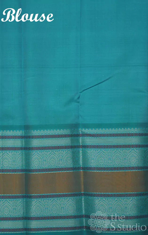 Aqua blue kanchi silk saree with kili motifs pallu