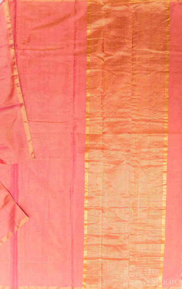 Dark peach plain chanderi tissue silk saree