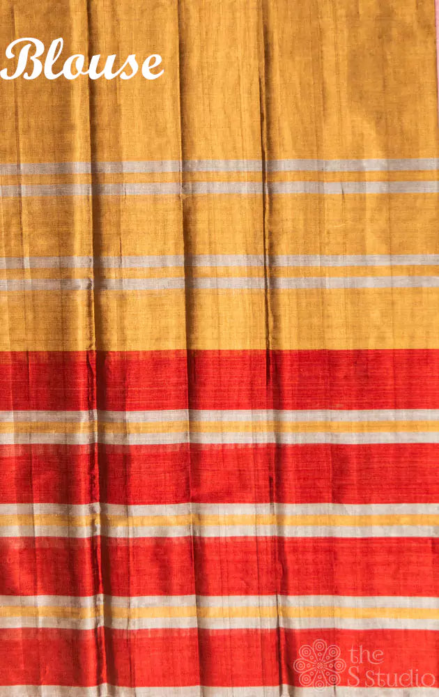 Golden chanderi tissue silk saree with maroon and silver stripes