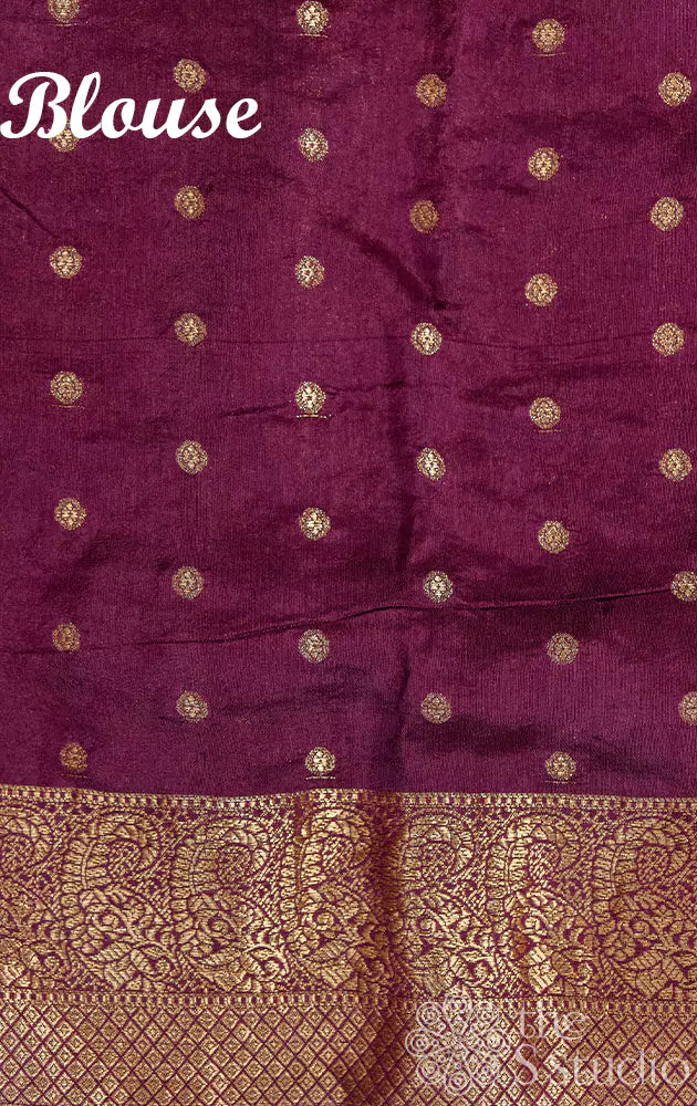 Salmon pink bandhini saree with purple pallu