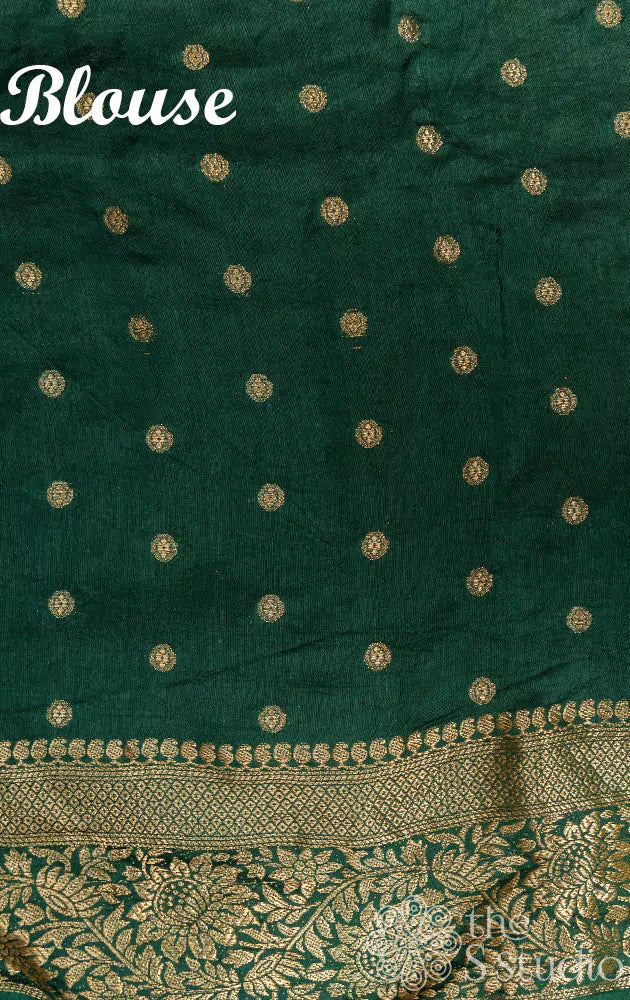 Mustard bandhini saree with green banarasi border