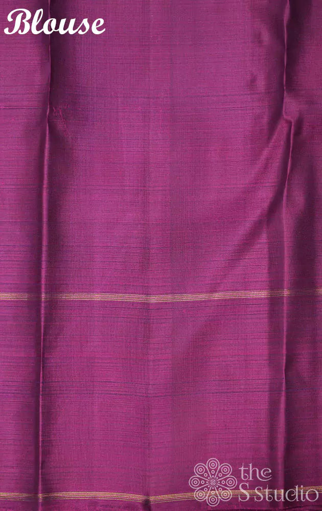 Deep blue zari checked kanchipuram silk saree with magenta border