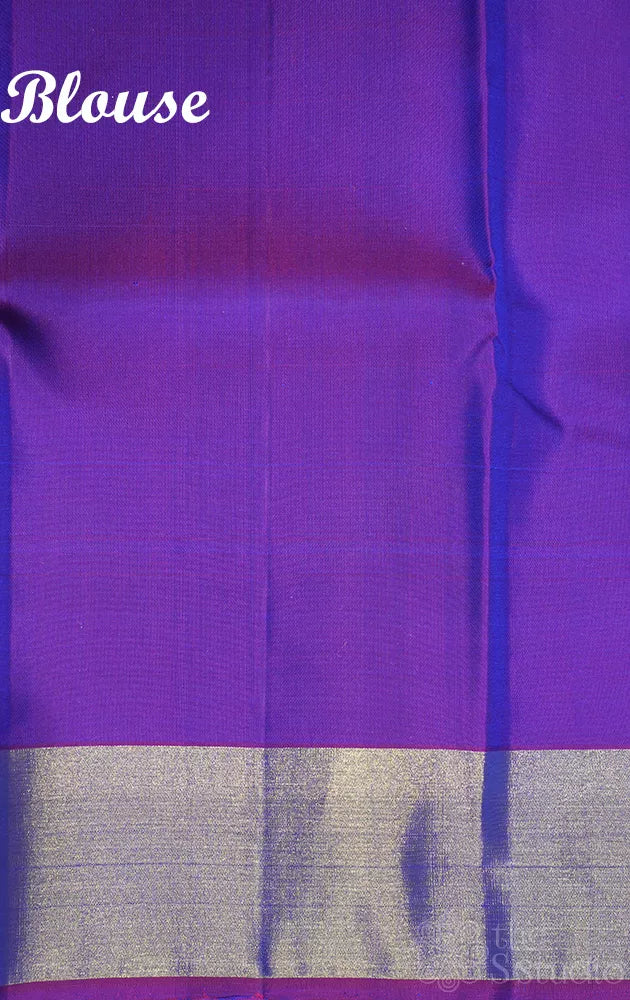 Royal blue kanjivaram silk saree with purple dancing lady border